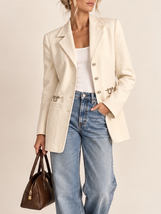 Escada Jackets & Blazers - Vintage Escada Margaretha Ley Ivory Equestrian Horsebit Longline Blazer 40